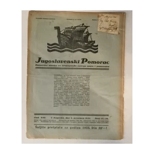 JUGOSLAVENSKI POMORAC, ČASOPIS BROJ 15-16, GODINA 1933.