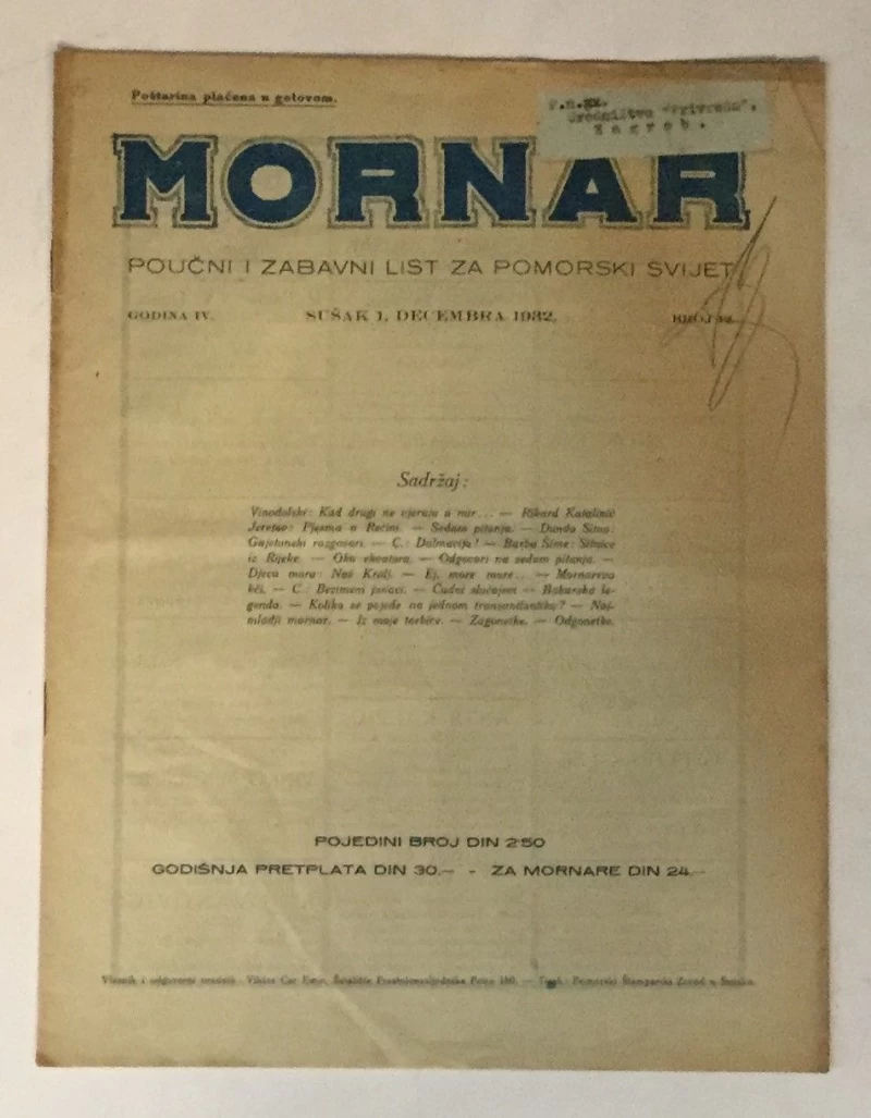 MORNAR, ČASOPIS BROJ 12, GODINA 1932.