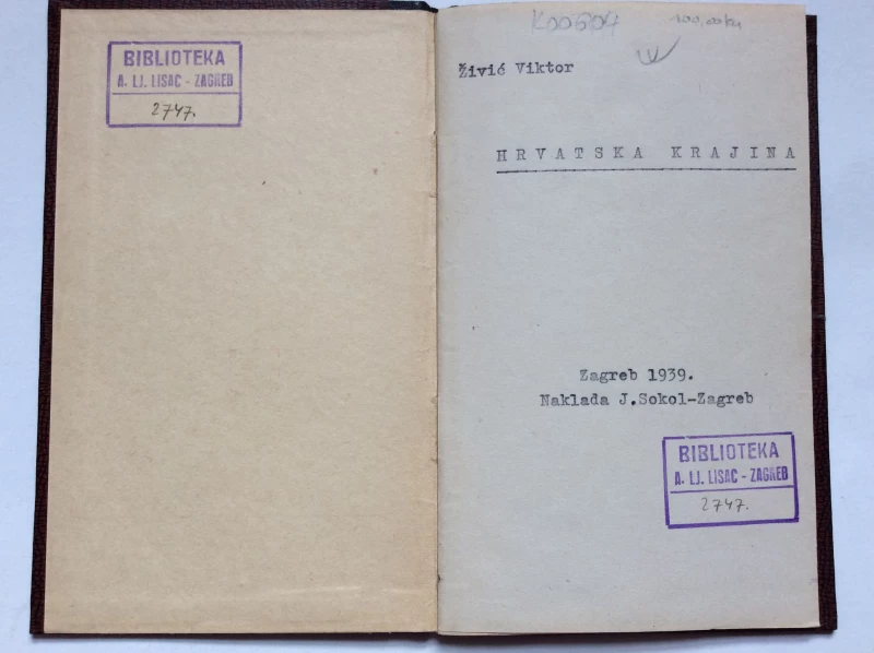 ŽIVIĆ VIKTOR, HRVATSKA KRAJINA, 1939. ZAGREB