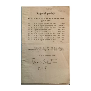 OD 4. AVGUSTA 1930 NAPREJ SE VRŠI VELIKA JAVNA DRAŽBA PREMIČNIN V GRADU SZAPARY V MURSKI SOBOTI 