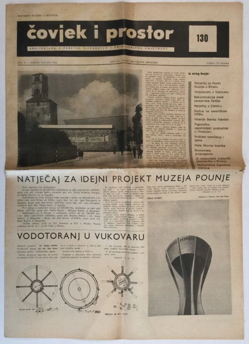 ČOVJEK I PROSTOR , ARHITEKTURA ČASOPIS BROJ 130 GODINA 1964.