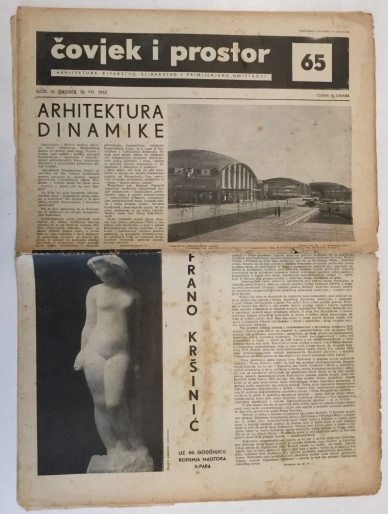 ČOVJEK I PROSTOR , ARHITEKTURA ČASOPIS BROJ 65 GODINA 1957.