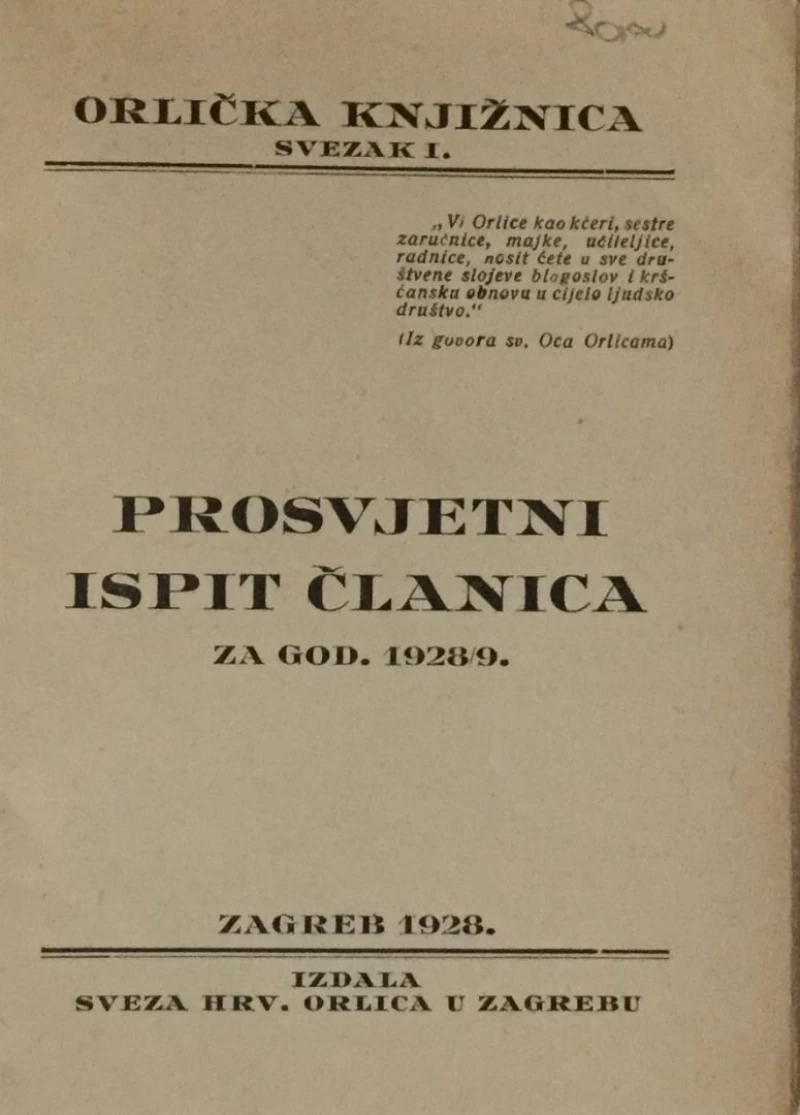 ORLIČKA KNJIŽNICA : PROSVJETNI ISPIT ČLANICA ZA GODINU 1928/9.