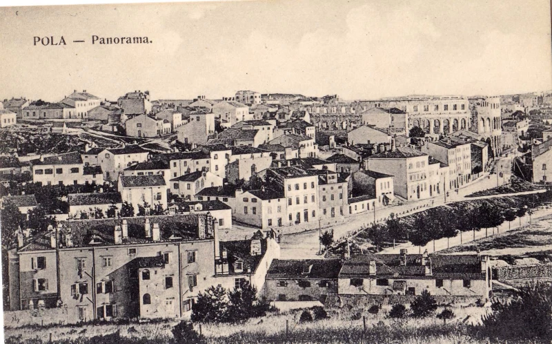POLA PULA ISTRA HRVATSKA PANORAMA STARA PULA, SG.FANO, 1908.TARA RAZGLEDNICA 