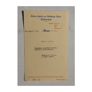 ŠTATNE KUPELE NA ŠTRBSKOM PLESE RESTAURACIA, MENU, 1940