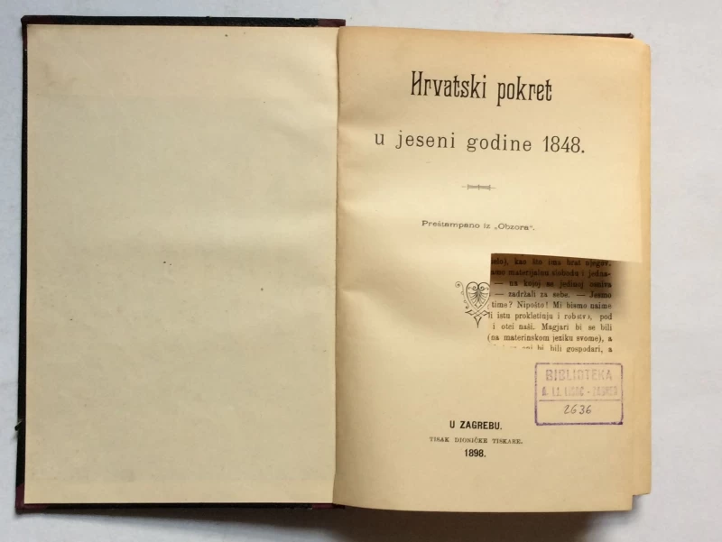 HRVATSKI POKRET U JESENI GODINE 1848. , 1898.