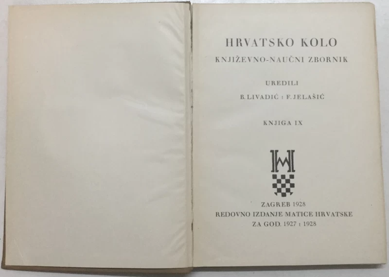 HRVATSKO KOLO, KNJIŽEVNO-NAUČNI ZBORNIK, KNJIGA IX, GOD 1928.