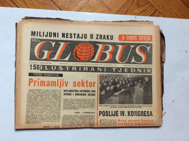 GLOBUS, STARI ČASOPIS, ILUSTRIRANI TJEDNIK, GODiNA 4 BROJ 156, 1957.