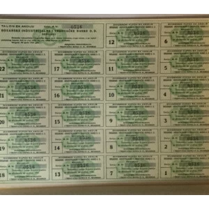 DIONICA BOSANSKE INDUSTRIJALNE I TRGOVAČKE BANKE, BEOGRAD, SERIJA A BROJ 0536, VRIJEDNOST 500 DINARA, 1934. GOD.