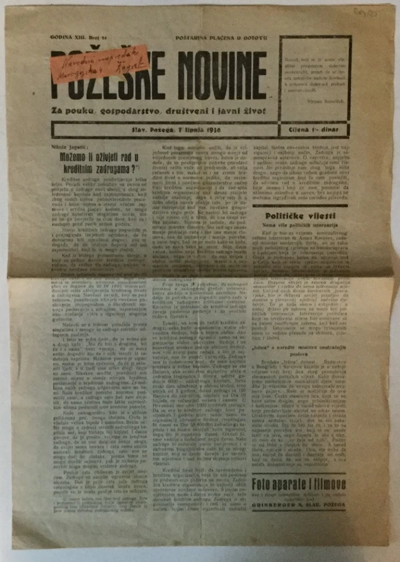 POŽEŠKE NOVINE GOD. XIII. (1936.) BR. 24, TJEDNIK