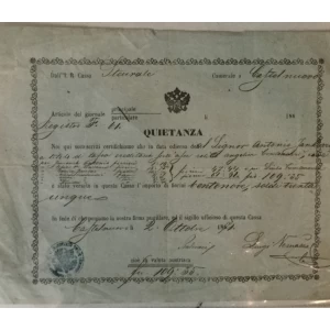 POTVRDA IZ POREZNOG UREDA, PODRUŽNICE IZ HERCEG NOVOG, O IZVRŠENIM FINANCIJSKIM OBVEZAMA ANTONIJA jANKOVICHA, 2. LISTOPADA 1871. GODINE, IZNOS 109.35 FORINTI