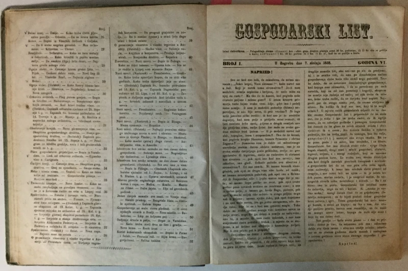 GOSPODARSKI LIST, GODINA VI (1858.) BR.1-52 (UREDNIK: BOGOSLAV ŠULEK)