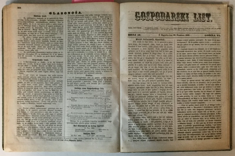 GOSPODARSKI LIST, GODINA VI (1858.) BR.1-52 (UREDNIK: BOGOSLAV ŠULEK)