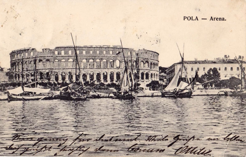 POLA PULA ISTRA HRVATSKA ARENA, HAFEN, LUKA,  STARA RAZGLEDNICA 1908