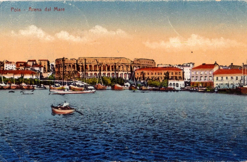 POLA PULA ISTRA HRVATSKA ARENA, HAFEN, LUKA,  STARA RAZGLEDNICA 1921