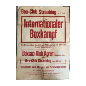 Sportski plakat Internationaler Boxkampf, Boksački klub Agram gegen Box-Club Straubing, 1951. godina