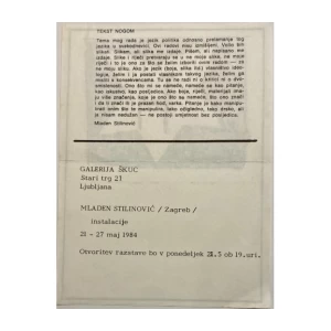 Pozivnica za izložbu: Mladen Stilinović / Zagreb/ instalacije