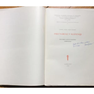 GSPAN-BADALIĆ, INKUNABULE V SLOVENIJI, POSVETA AUTORA,  LJUBLJANA, 1957.