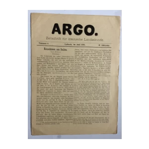 ARGO, ZEITSCHRIFT FUR KRAINISCHE LANDESKUNDE NUMMER 6, , ČASOPIS, LJUBLJANA, 1893