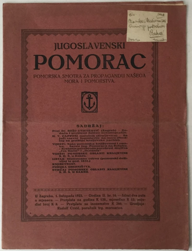 Jugoslavenski pomorac 16/1922.