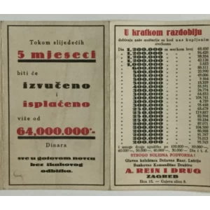 Letak i narudžbenica Drzavne Razredne lutrije iz 1931. godine (naslovnica - Andrija Maurović)