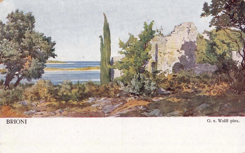 POLA PULA OTOK BRIONI Nr.4. DIE BASILIKA IN VAL MADONNA PINX.G.v.WOLFF, .STARA RAZGLEDNICA 