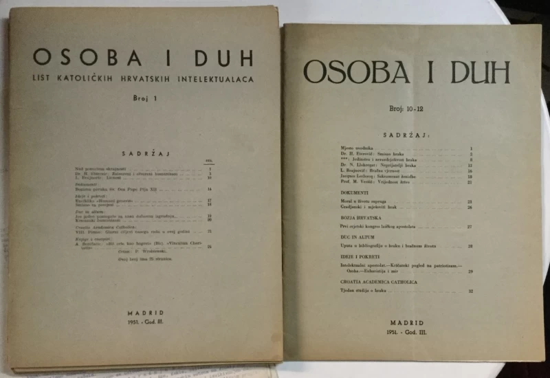 Osoba i duh - List katoličkih hrvatskih intelektualaca 1-12/1951. (kompletno godište)