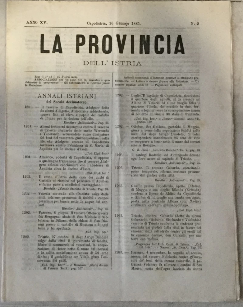 La provincia dell' Istria 2/1881.