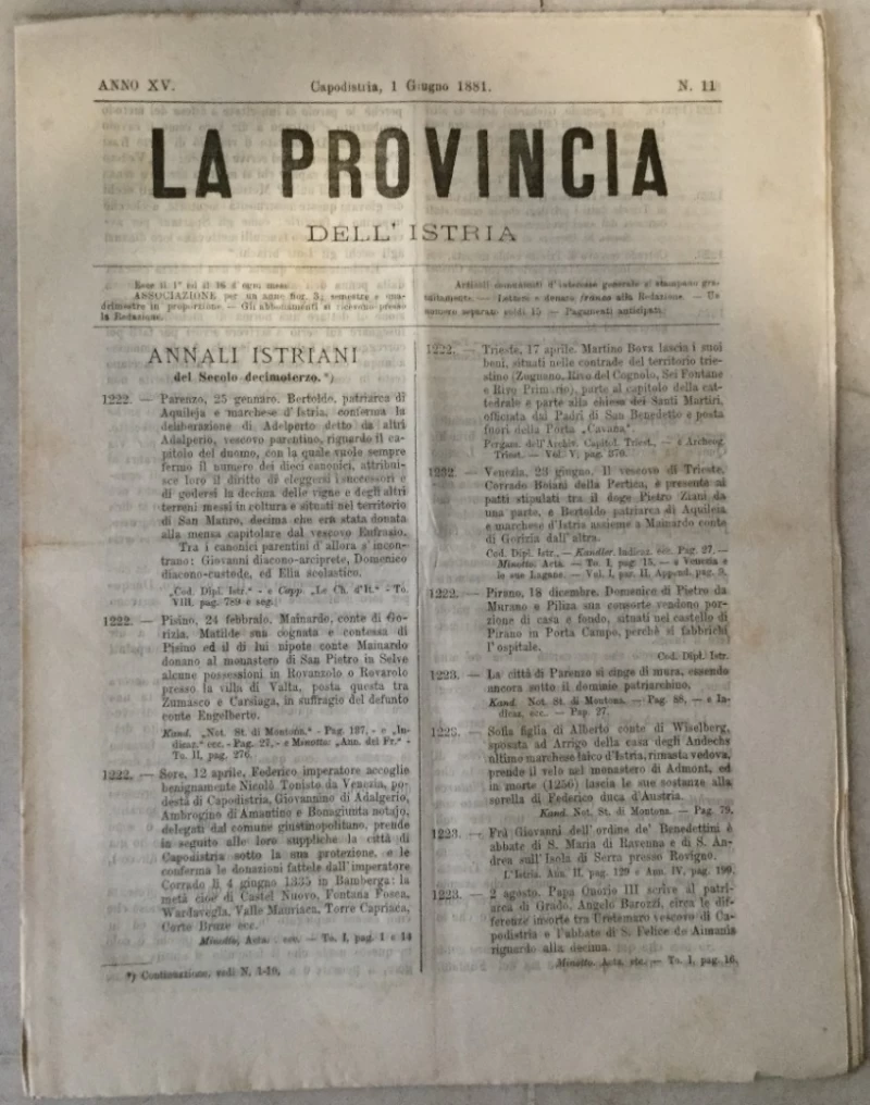 La provincia dell' Istria 11/1881.