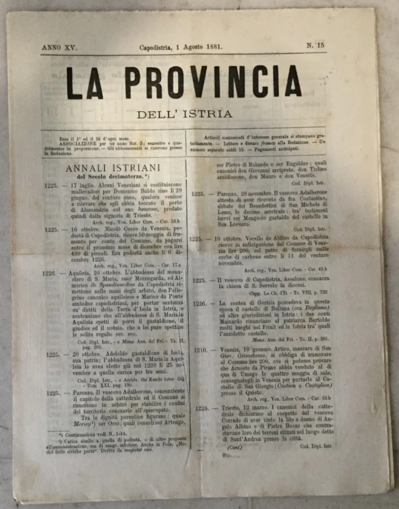 La provincia dell' Istria 15/1881.