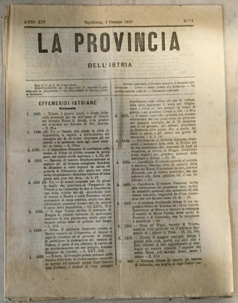 La provincia dell' Istria 1/1880.