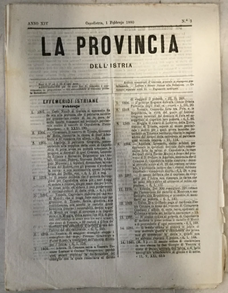La provincia dell' Istria 3/1880.