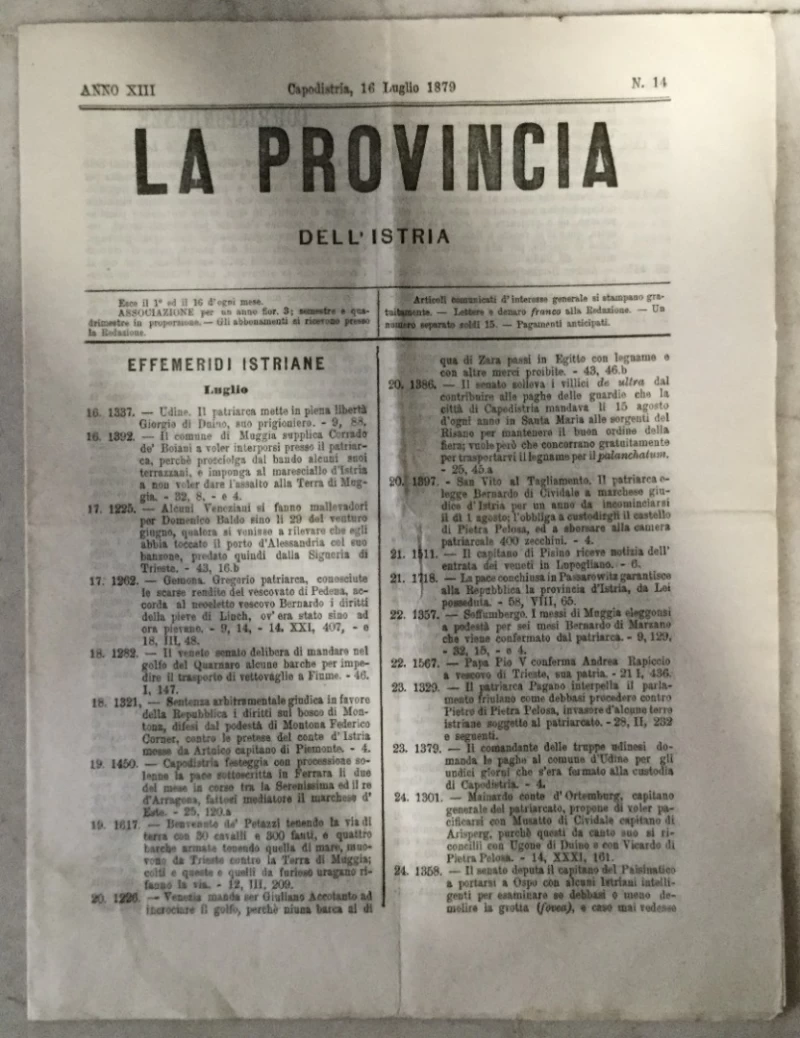 La provincia dell' Istria 14/1879.