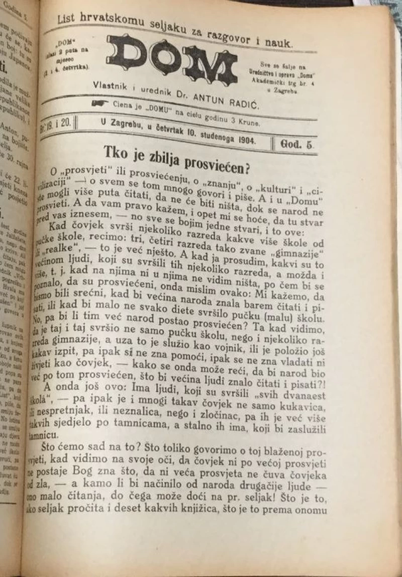 Antun Radić (ur.): Dom 1904. godište br. 1-20.