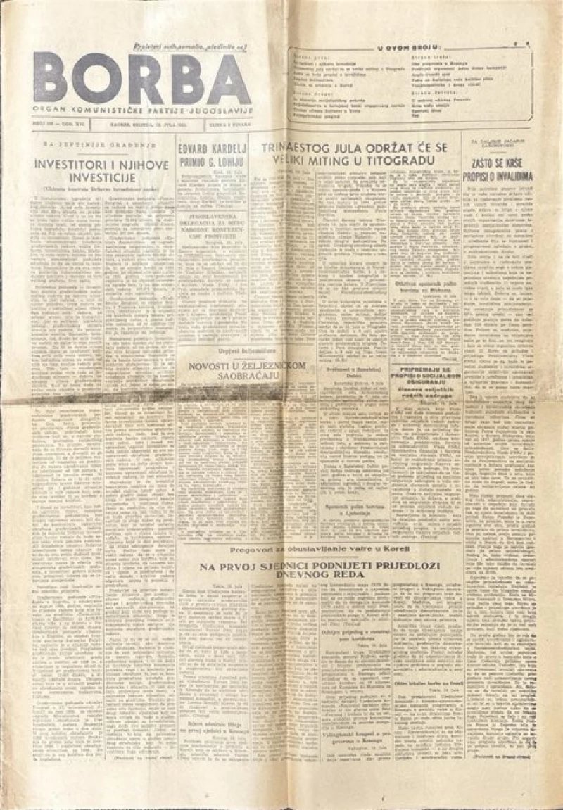 Borba: Organ Komunističke Prtije Jugoslavije, broj 163, god. 1951