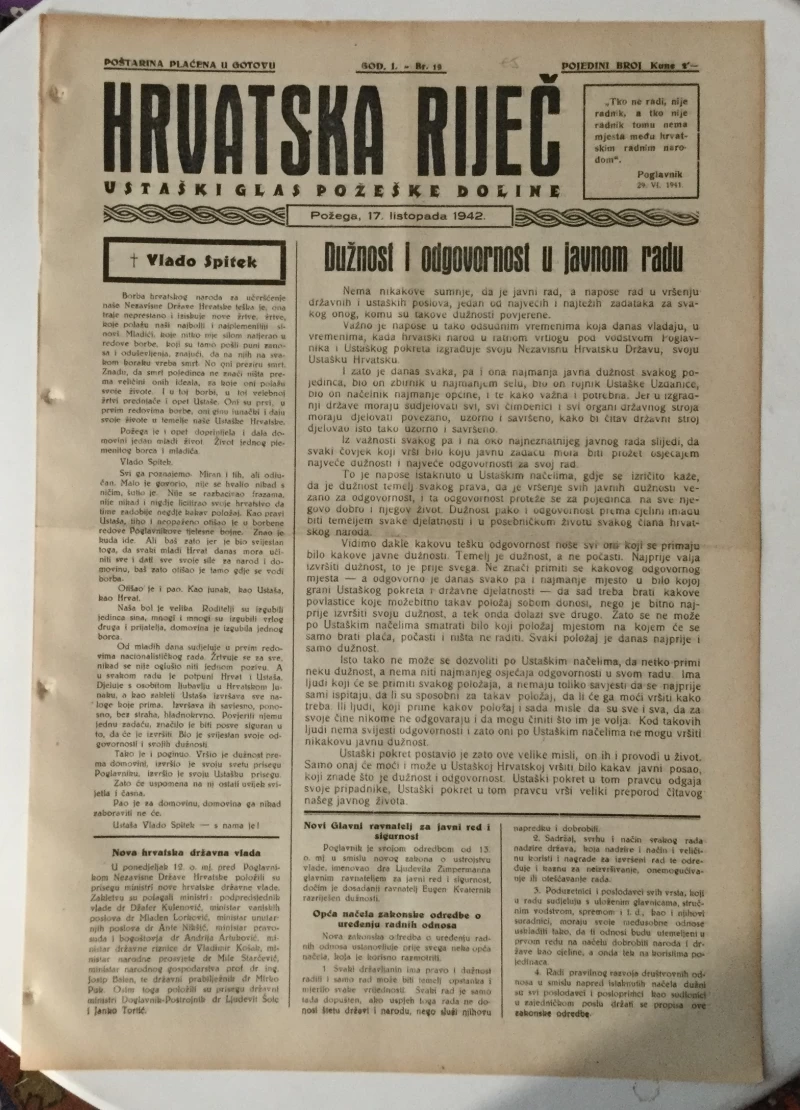 Hrvatska riječ 19/1942