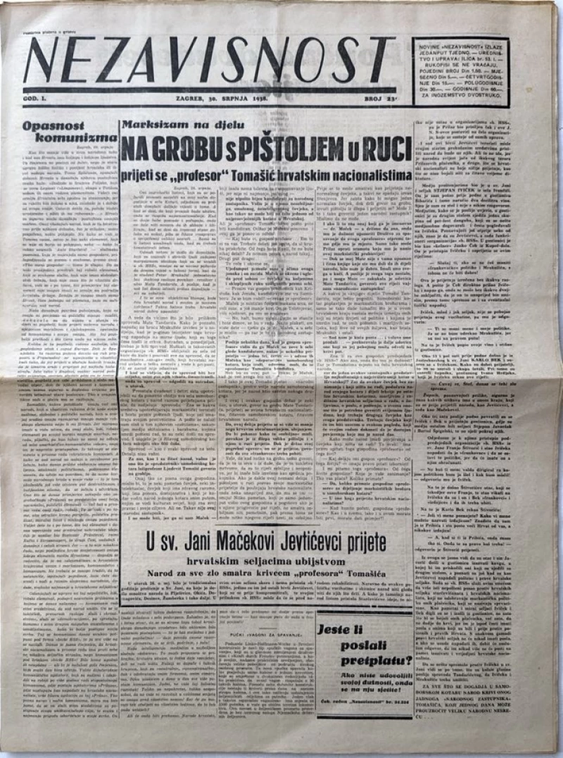 Časopis Nezavisnost broj 23/ 1938.