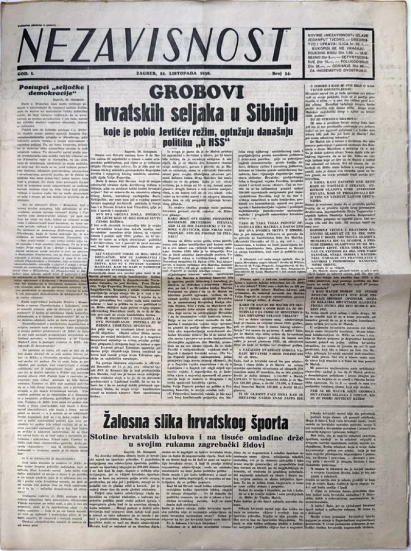 Časopis Nezavisnost broj 34/ 1938.