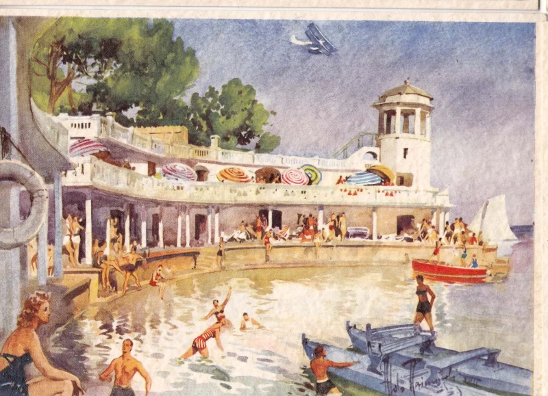 POLA PULA ISTRA HRVATSKA OTOK BRIONI , SEEBAD BAGNO SALUGA PLAŽA , GENOVA 1939.-XVII. STARA RAZGLEDNICA