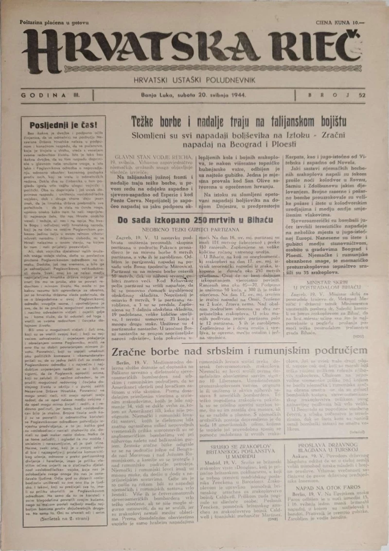 Časopis Hrvatska rieč: Godina III, Broj 52/1944