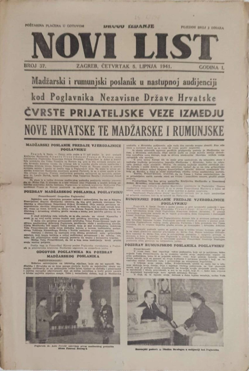 Časopis Novi list: godina I, broj 37/1941