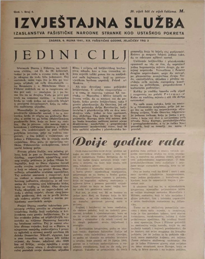 Časopis Izvještajna služba: godina I, broj 4/1941
