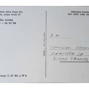 Miroslav Šutej: Izložba kolaža 7.III-24.III.1984: pošiljatelj Tomislav Gotovac