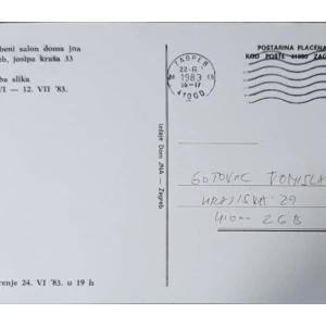 Filip Janković: Izložba slika 24.VI-12.VIII:1983: pošiljatelj Tomislav Gotovac