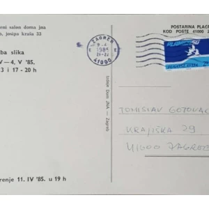 Hajrudin Kujundžić: Izložba slika 11.IV-4.V. 1985: pošiljatelj Tomislav Gotovac