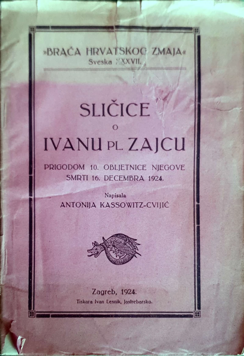 Antonija Kassowitz-Cvijić: Sličice o Ivanu pl. Zajcu