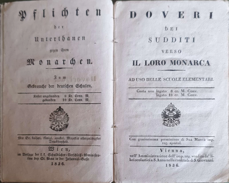 Doveri dei Sudditi:Knjiga za osnovne škole-Izdana sa svrhom  da odgaja odane i poslušne građane kroz veličanje cara i monarhije