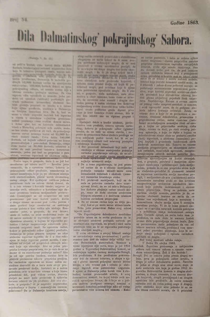 Dila Dalmatinskog pokrajinskog Sabora broj 54/1863