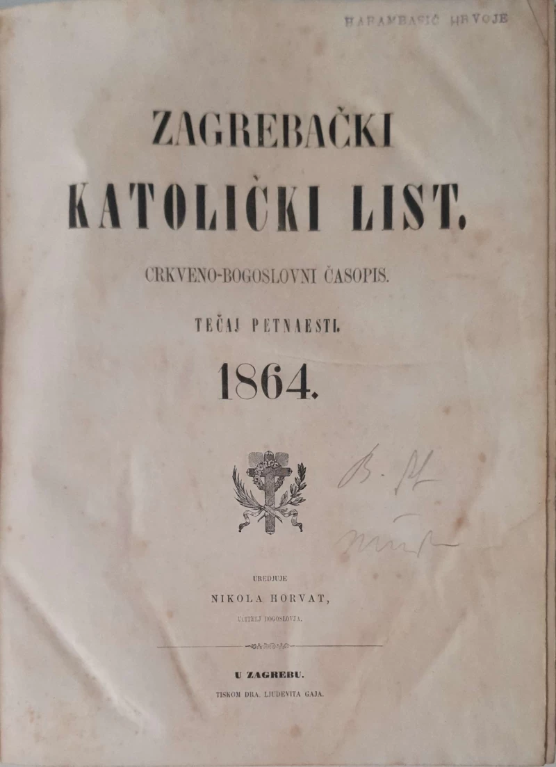 Nikola Horvat: Zagrebački katolički list-tečaj 15. 1864.