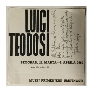 Luigi Teodosi - katalog izložbe u Beogradu iz 1960. godine (s Teodosijevom posvetom)